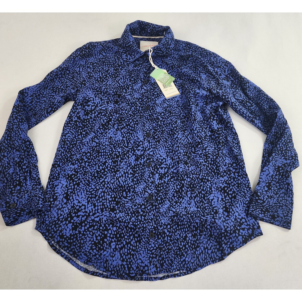 Casa Cabana Sustainfab shirt womens XS black peri C2W23020RG rayon button $48